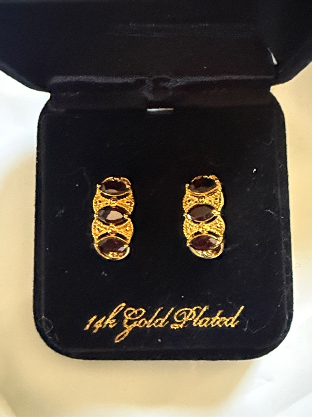 Gold Coast Gold-Plated Garnet Triple-Stone Earrings - Women Jewelry